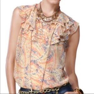 CAbi FLASHBACK TUNIC SHEER SLEEVELESS RUFFLE BLOUSE